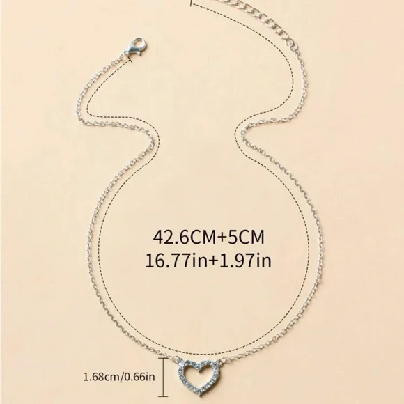 ⚠️Clearance Silver Rhinestone Heart Charm Necklace - Picture 2 of 3